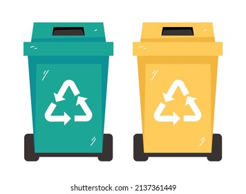 Garbage Green Yellow Trash Bin Can Isolated Design Element Set