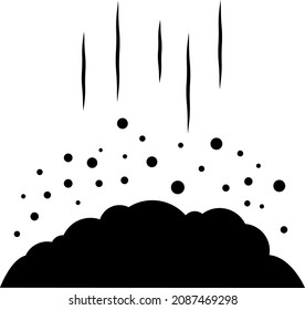 A garbage heap, insects flying over it, and smoke.