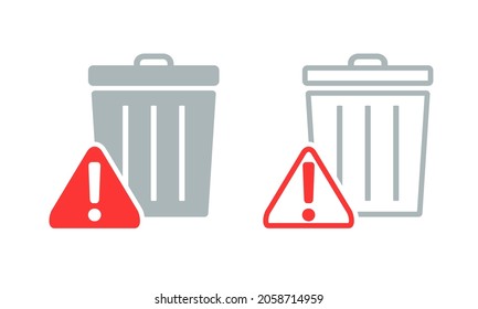 Garbage icon with exclamation mark. Illustration vector