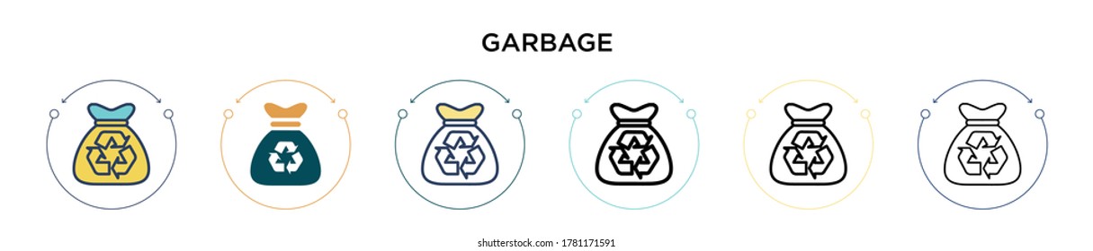 Garbage icon in filled, thin line, outline and stroke style. Vector illustration of two colored and black garbage vector icons designs can be used for mobile, ui, web