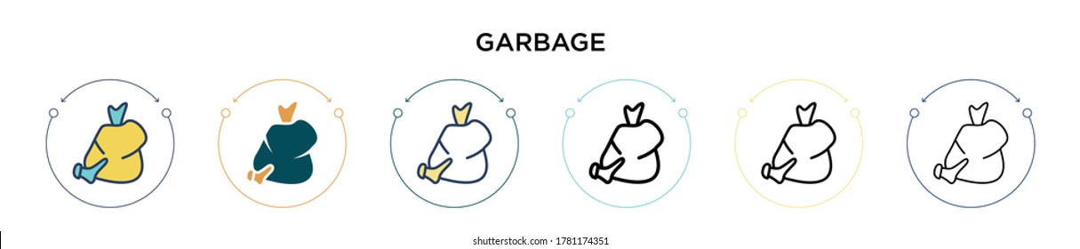 Garbage icon in filled, thin line, outline and stroke style. Vector illustration of two colored and black garbage vector icons designs can be used for mobile, ui, web