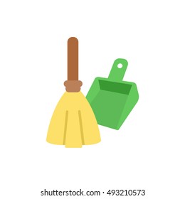 garbage icon, flat design. broom and dustpan, isolated vector illustration.