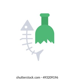 garbage icon, flat design. household waste. broken bottle and fish skeleton, isolated vector illustration.