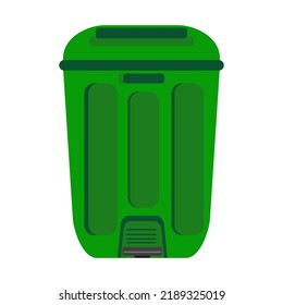 Garbage Icon. Green garbage trash bin. Flat design of trash bin isolated on white background, vector illustration. Element. Concept of cleaning, waste separation, public hygiene and environment.