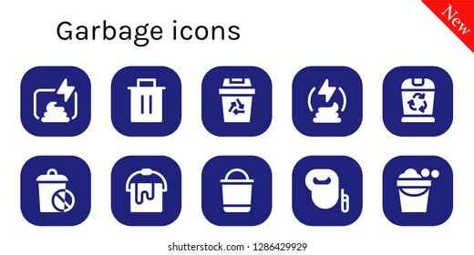  garbage icon set. 10 filled garbage icons. Simple modern icons about  - Compost, Trash, Recycling, Manure, Bucket, Leash dog
