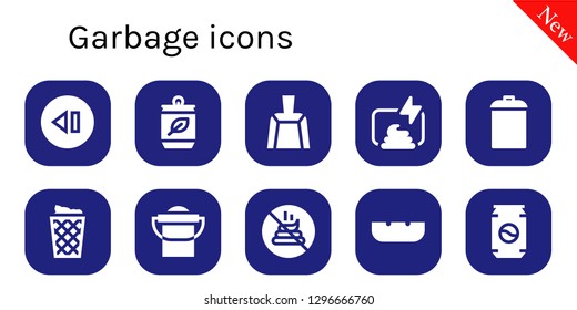  garbage icon set. 10 filled garbage icons. Simple modern icons about  - Skip, Can, Dustpan, Compost, Garbage, Trash can, Bucket, No poop, Ashtray