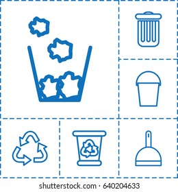 Garbage icon. set of 6 garbage outline icons such as dustpan, recycle bin, recycle, bucket