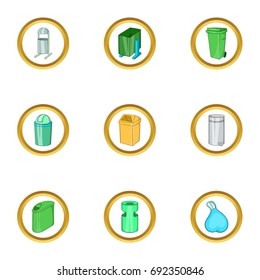 Garbage icon set. Cartoon set of 9 garbage vector icons for web isolated on white background