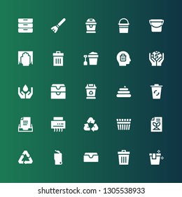 garbage icon set. Collection of 25 filled garbage icons included Bucket, Trash, Inbox, Garbage, Recycling, Recycled paper, Recycle, Shredder, Recycling bin, Poo, Ecology, Delete