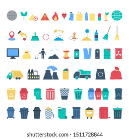 Garbage icon set. Collection of plastic, paper and glass waste. Idea of ecology and recycling. Isolated vector illustration in flat style