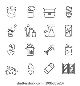 Garbage icon set. Line with editable stroke