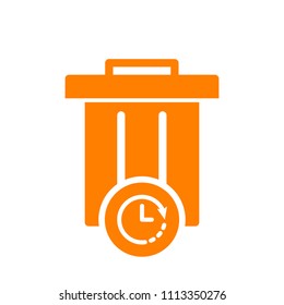 Garbage icon, Tools and utensils icon with clock sign. Garbage icon and countdown, deadline, schedule, planning symbol. Vector illustration
