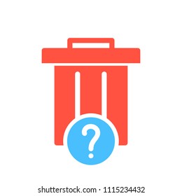 Garbage icon, Tools and utensils icon with question mark. Garbage icon and help, how to, info, query symbol. Vector illustration