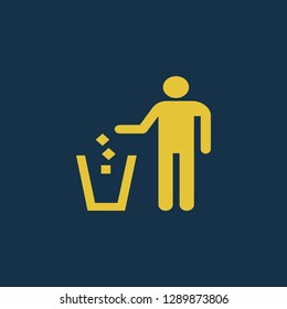garbage icon, waste symbol. Flat vector sign isolated on blue background. Simple vector illustration for graphic and web design.