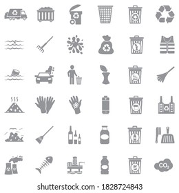 Garbage Icons. Gray Flat Design. Vector Illustration.