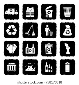 Garbage Icons. Grunge Black Flat Design. Vector Illustration. 