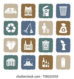 Garbage Icons. Grunge Color Flat Design. Vector Illustration. 