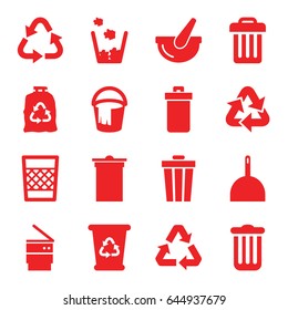 Garbage icons set. set of 16 garbage filled icons such as trash bin, dustpan, recycle bin, recycle, bucket