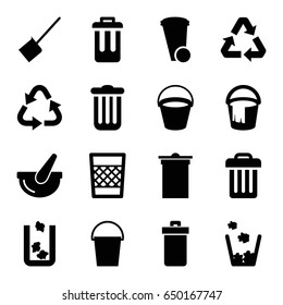Garbage icons set. set of 16 garbage filled icons such as bucket, trash bin, dustpan, recycle