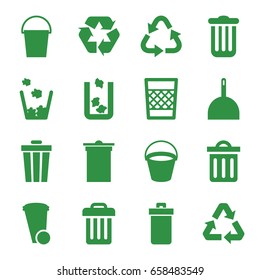 Garbage icons set. set of 16 garbage filled icons such as bucket, trash bin, dustpan, recycle