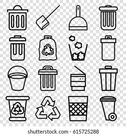 Garbage icons set. set of 16 garbage outline icons such as trash bin, bucket, dustpan, recycle bin, trash bag