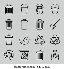 Garbage icons set. set of 16 garbage outline icons such as trash bin, bucket, dustpan, recycle bin, trash bag