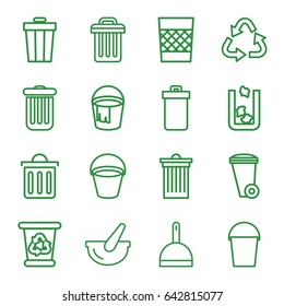 Garbage icons set. set of 16 garbage outline icons such as trash bin, bucket, dustpan, recycle bin, recycle
