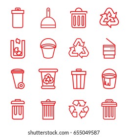 Garbage icons set. set of 16 garbage outline icons such as trash bin, bucket, dustpan, recycle bin