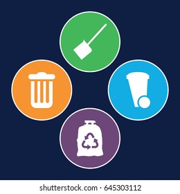 Garbage icons set. set of 4 garbage filled icons such as dustpan, trash bin