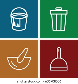 Garbage icons set. set of 4 garbage outline icons such as dustpan, bucket