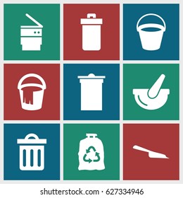Garbage icons set. set of 9 garbage filled icons such as bucket, trash bin, dustpan, trash bag
