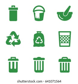 Garbage icons set. set of 9 garbage filled icons such as trash bin, bucket, trash bag, bin