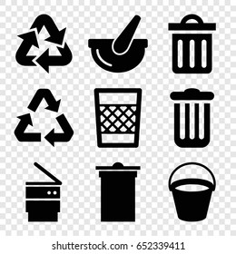 Garbage icons set. set of 9 garbage filled icons such as bucket, trash bin, delete trash bin
