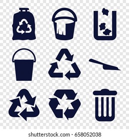Garbage icons set. set of 9 garbage filled icons such as trash bin, dustpan, bucket, trash bag