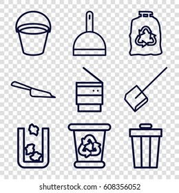 Garbage icons set. set of 9 garbage outline icons such as trash bin, bucket, dustpan, recycle bin