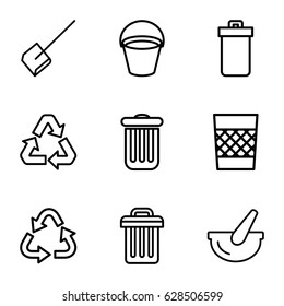 Garbage icons set. set of 9 garbage outline icons such as trash bin, bucket, dustpan