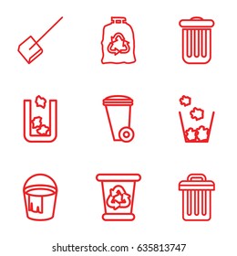 Garbage icons set. set of 9 garbage outline icons such as trash bin, dustpan, recycle bin, bucket