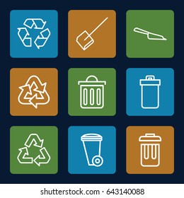 Garbage icons set. set of 9 garbage outline icons such as trash bin, dustpan, recycle, delete trash bin