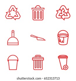 Garbage icons set. set of 9 garbage outline icons such as dustpan, trash bin, bucket, delete trash bin