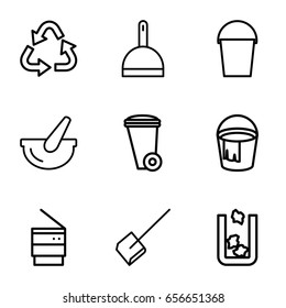 Garbage icons set. set of 9 garbage outline icons such as trash bin, dustpan, recycle