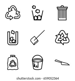 Garbage icons set. set of 9 garbage outline icons such as trash bin, dustpan, recycle, bucket