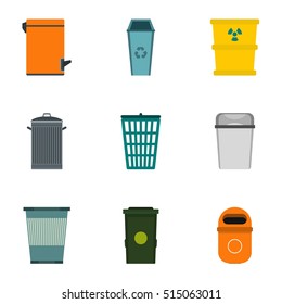 Garbage icons set. Flat illustration of 9 garbage vector icons for web