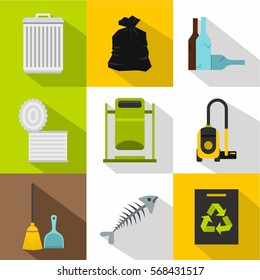 Garbage icons set. Flat illustration of 9 garbage vector icons for web