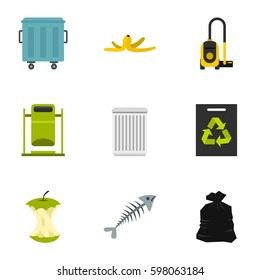 Garbage icons set. Flat illustration of 9 garbage vector icons for web