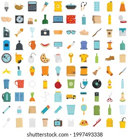 Garbage icons set. Flat set of garbage vector icons isolated on white background