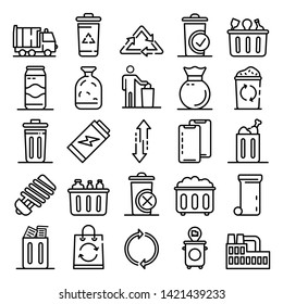 Garbage icons set. Outline set of garbage vector icons for web design isolated on white background