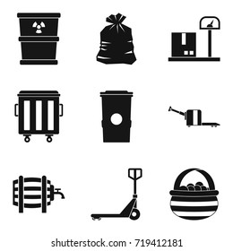 Garbage icons set. Simple set of 9 garbage vector icons for web isolated on white background