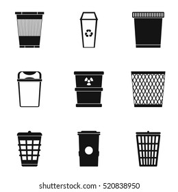 Garbage icons set. Simple illustration of 9 garbage vector icons for web