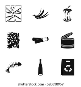 Garbage icons set. Simple illustration of 9 garbage vector icons for web