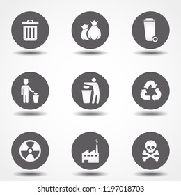 Garbage icons set. Vector illustration. Signs for infographic, logo, app development and website design.